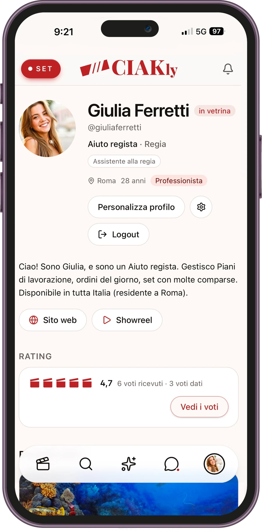 Profilo di Giulia Ferretti su un telefono